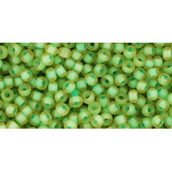 TOHO Rocailles 11/0 (#946F) Frosted Inside-Color Jonquil/Opaque Green