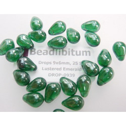 Drops 9x6mm Lustered Emerald, 25 St.