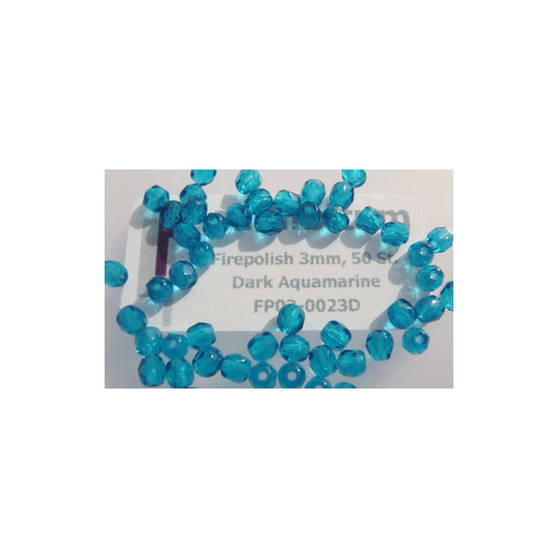 Firepolish 3mm Dark Aquamarine, 50 St.