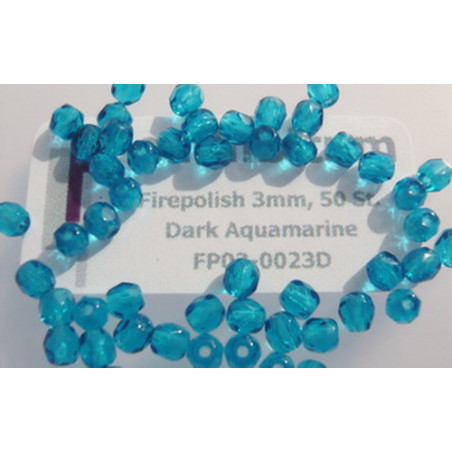 Firepolish 3mm Dark Aquamarine, 50 St.
