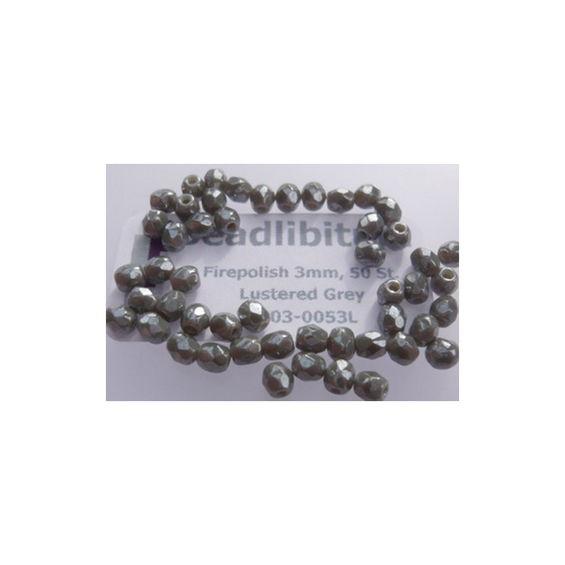 Firepolish 3mm Lustered Grey, 50 St.