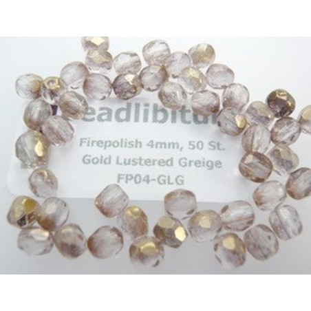 Firepolish 4mm Gold Lustered Greige, 50 St.