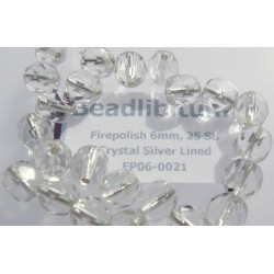 Firepolish 6mm Crystal Silver Lined, 25 St.