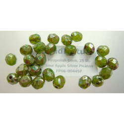 Firepolish 6mm Sour Apple Silver Picasso, 25 St.