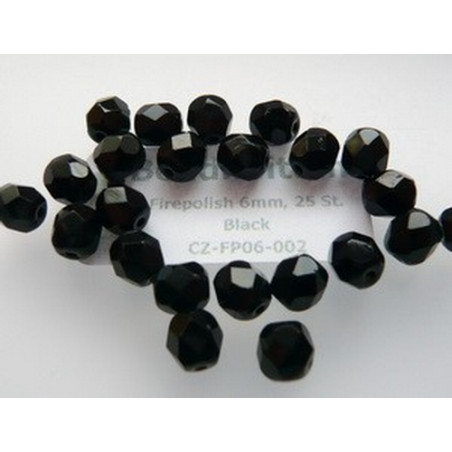 Firepolish 6mm Opaque Jet, 25 St.