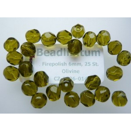 Firepolish 6mm Olivine, 25 St.