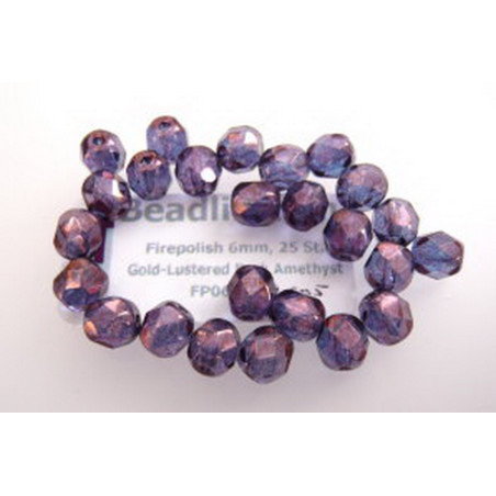Firepolish 6mm Gold-Lustered Dark Amethyst, 25 St.