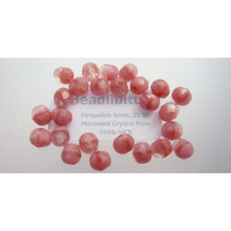 Firepolish 6mm Marbeled Crystal Rose, 25 St.