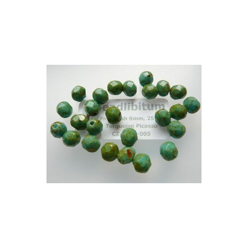 Firepolish 6mm Turquoise Picasso, 25 St.