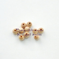 Rohholzperle rund 8 mm, Bohrung: 2,5 mm, 10 St.